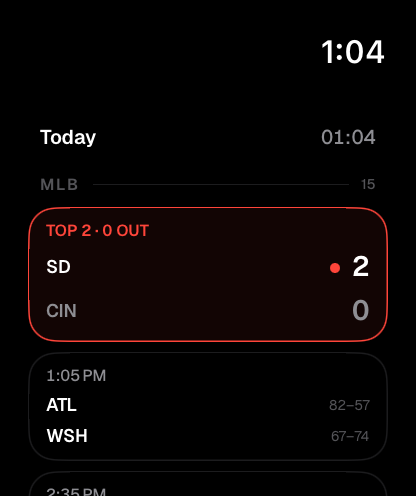 The watch app's Today list, games grouped by league